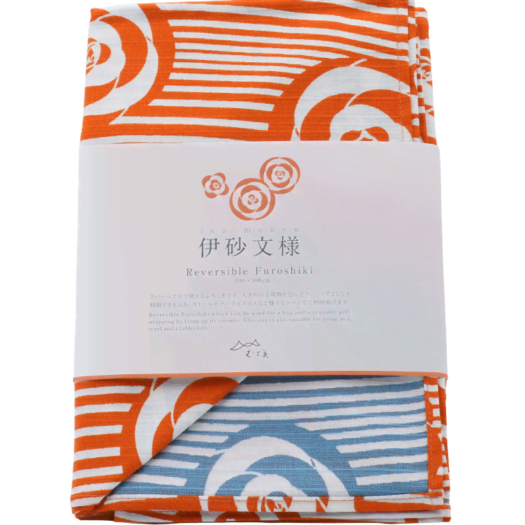 Furoshiki cloth Double-Sided Tsubaki blue-orange